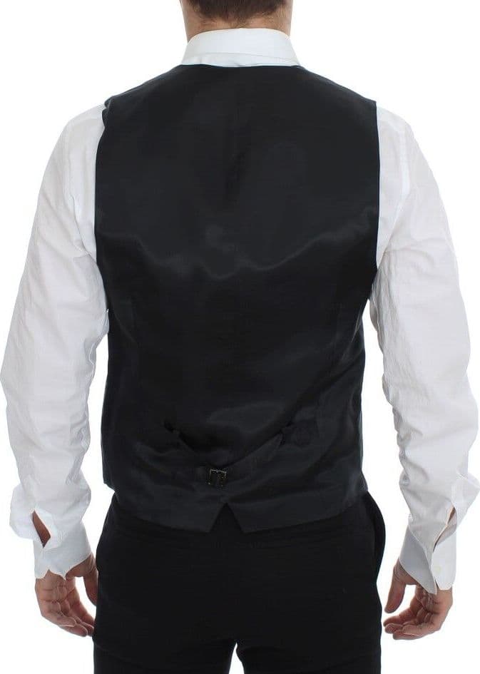 Gray Striped Wool Single Breasted Vest - 8
