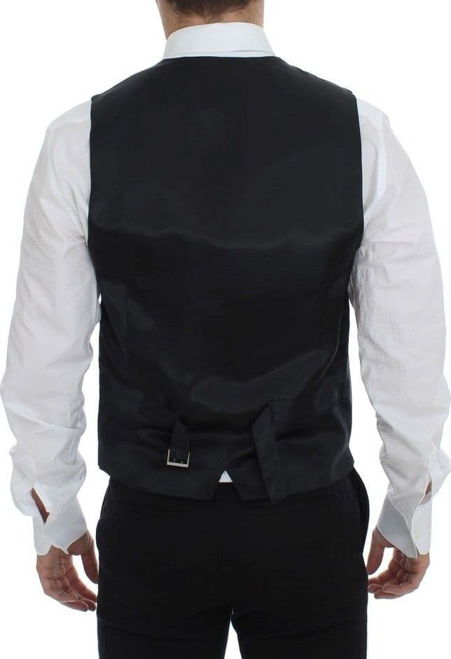 Gray Striped Wool Single Breasted Vest - 7