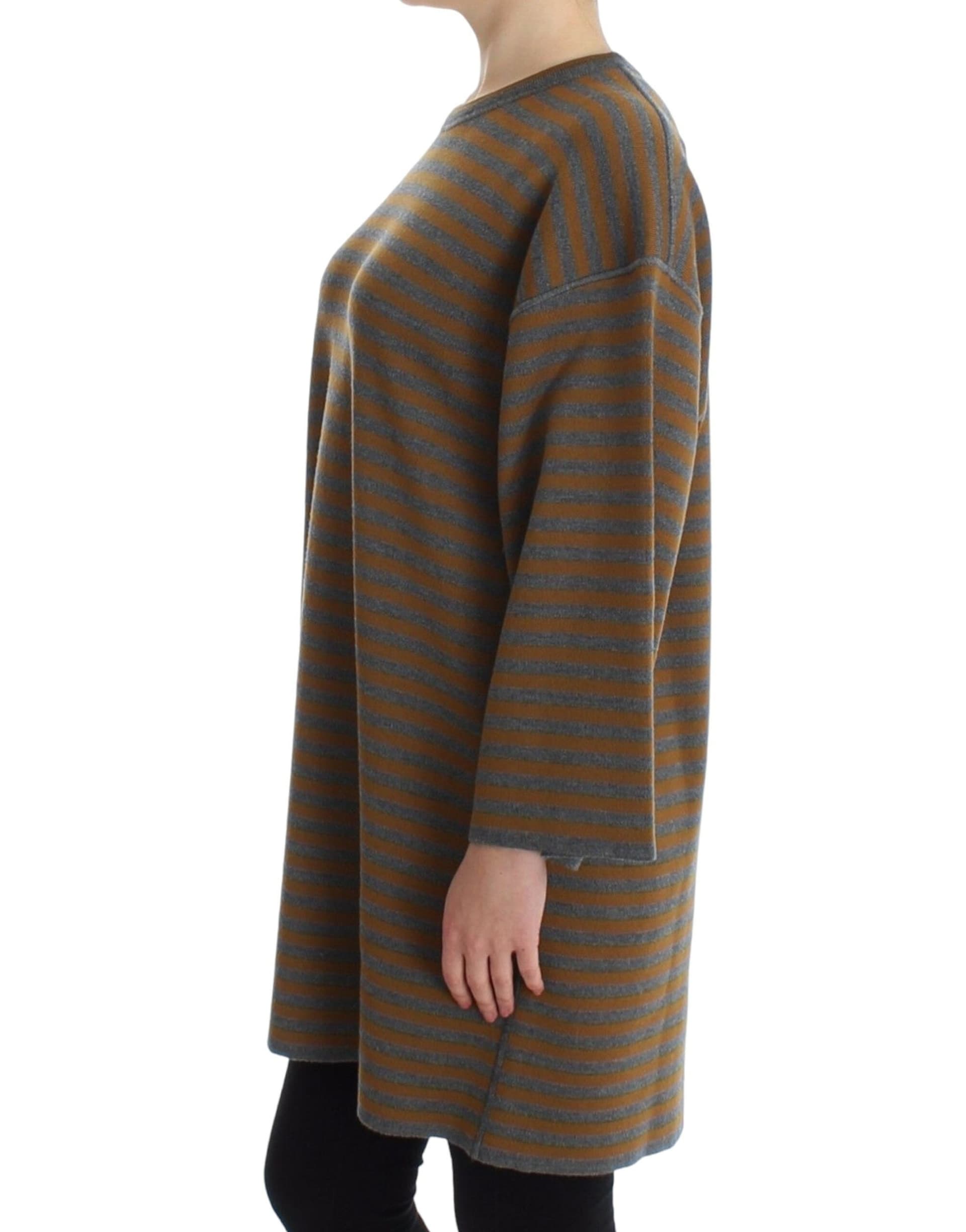 Oversized Gray Yellow Striped Sweater Top - 2