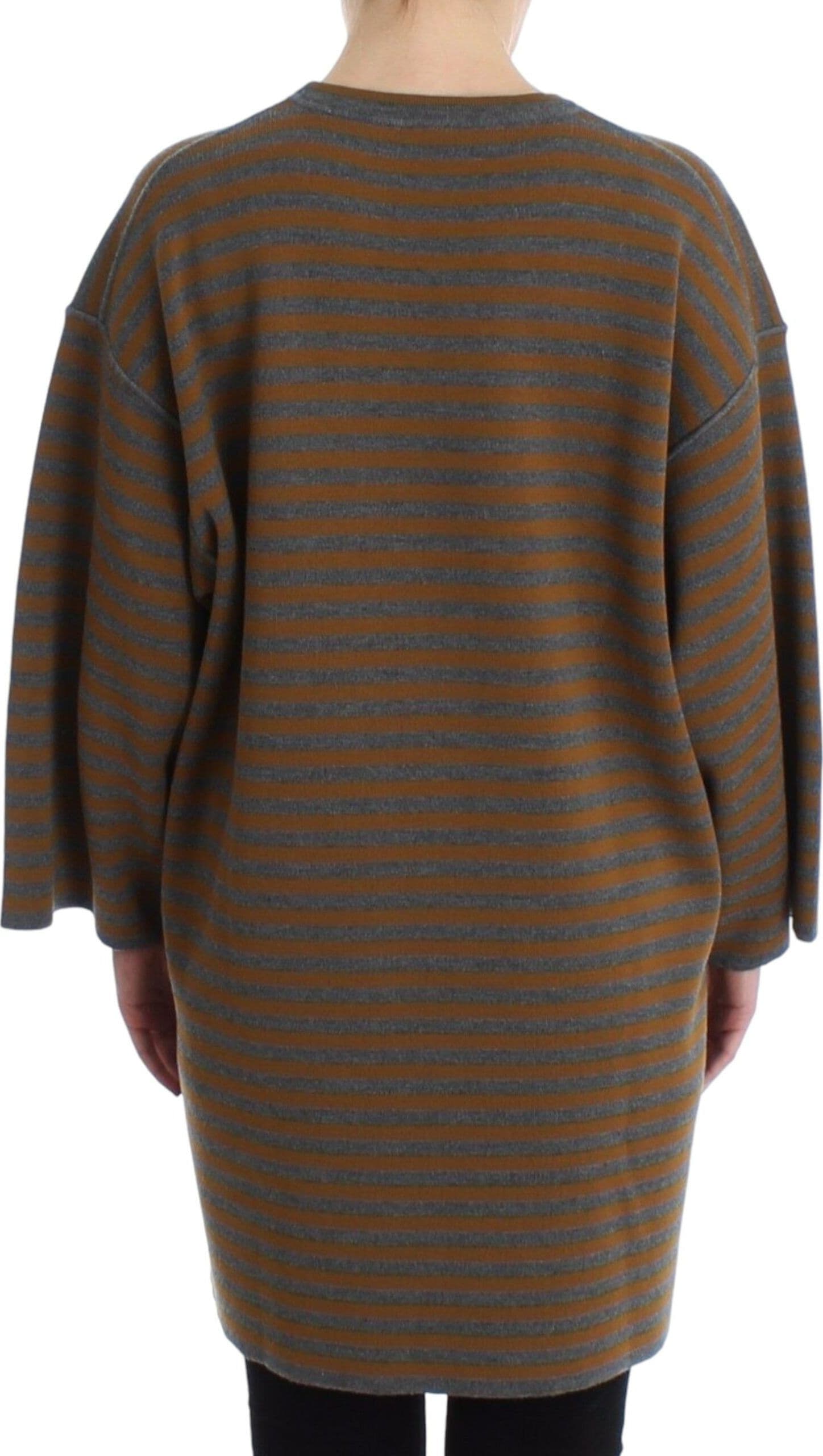 Oversized Gray Yellow Striped Sweater Top - 3