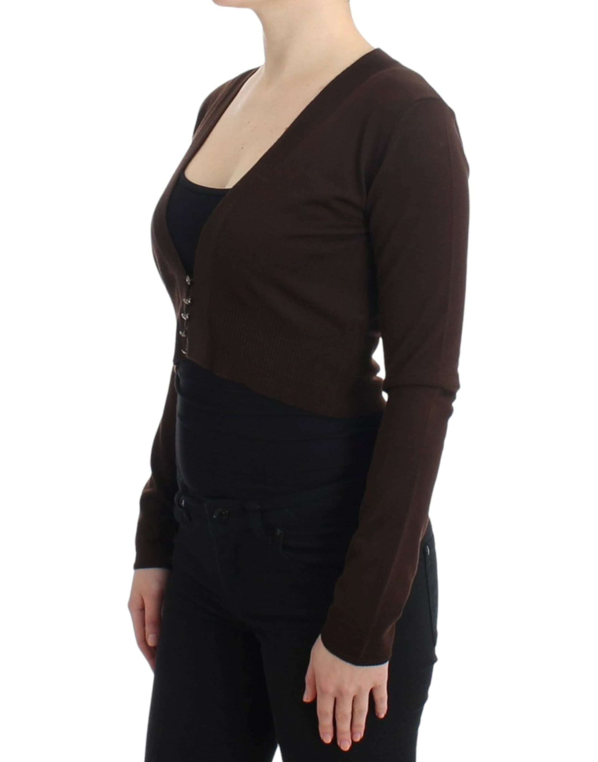 Brown cropped wool cardigan - 2