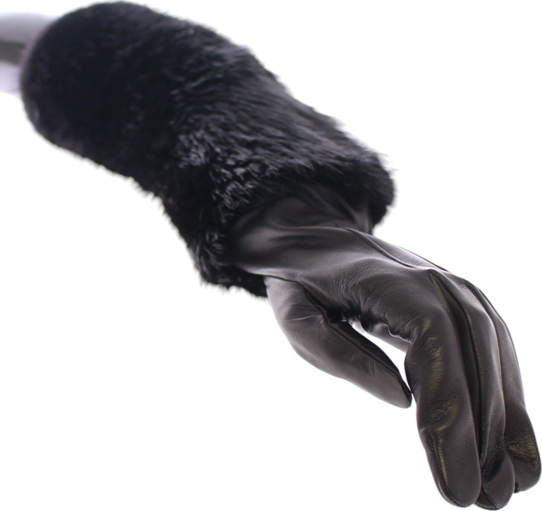Black Beaver Fur Lambskin Leather Elbow Gloves - 3