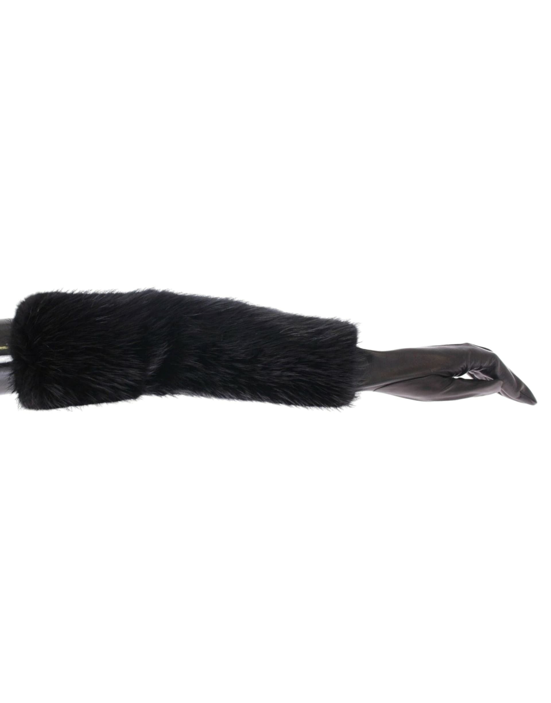 Black Beaver Fur Lambskin Leather Elbow Gloves - 5
