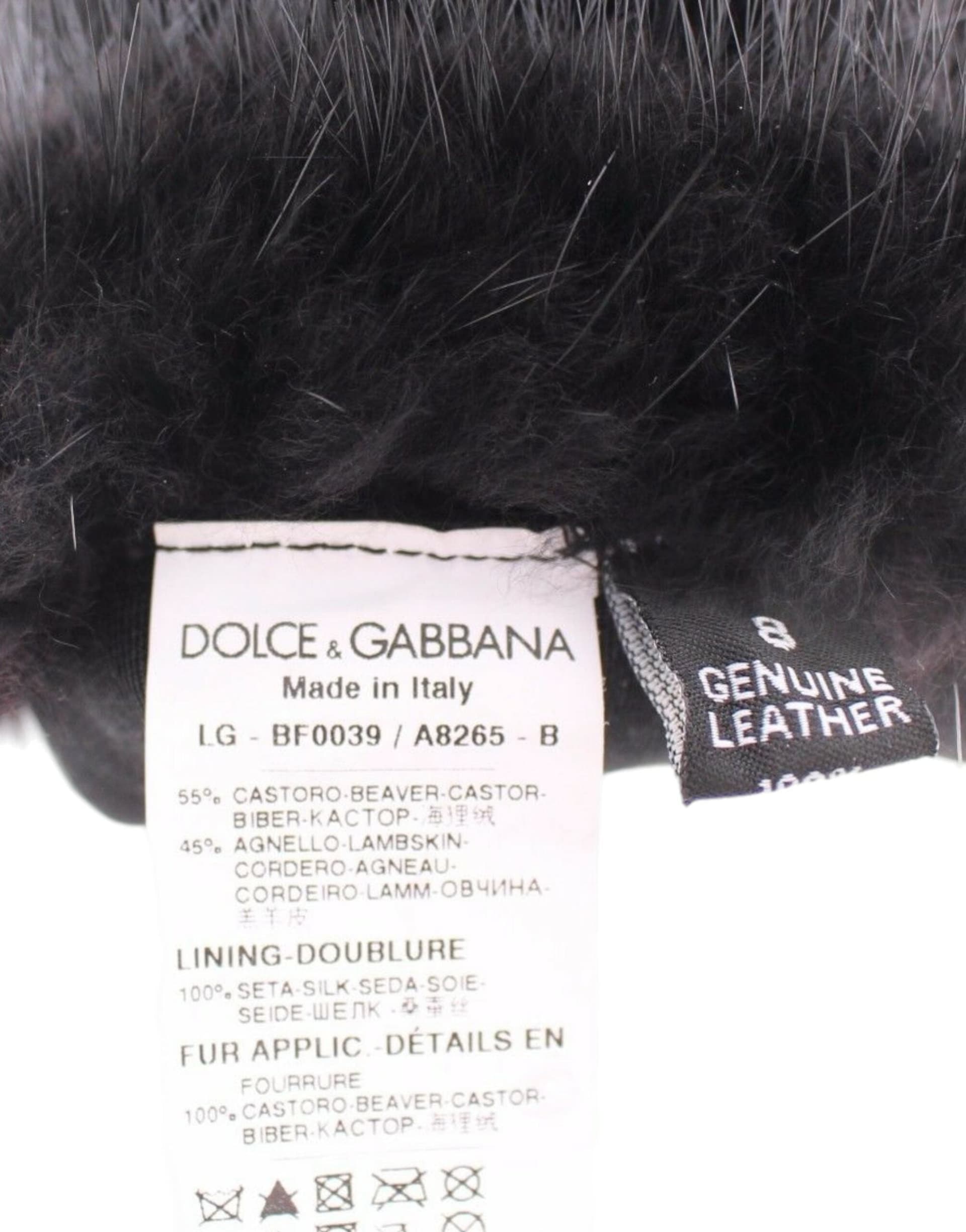 Black Beaver Fur Lambskin Leather Elbow Gloves - 6