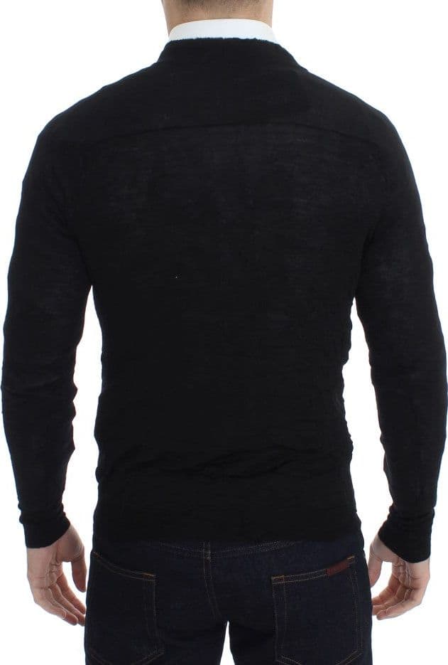 Black Fine Wool Button Cardigan - 3