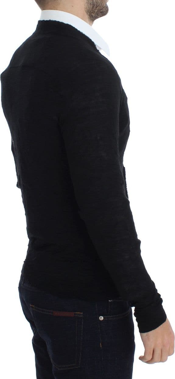 Black Fine Wool Button Cardigan - 4