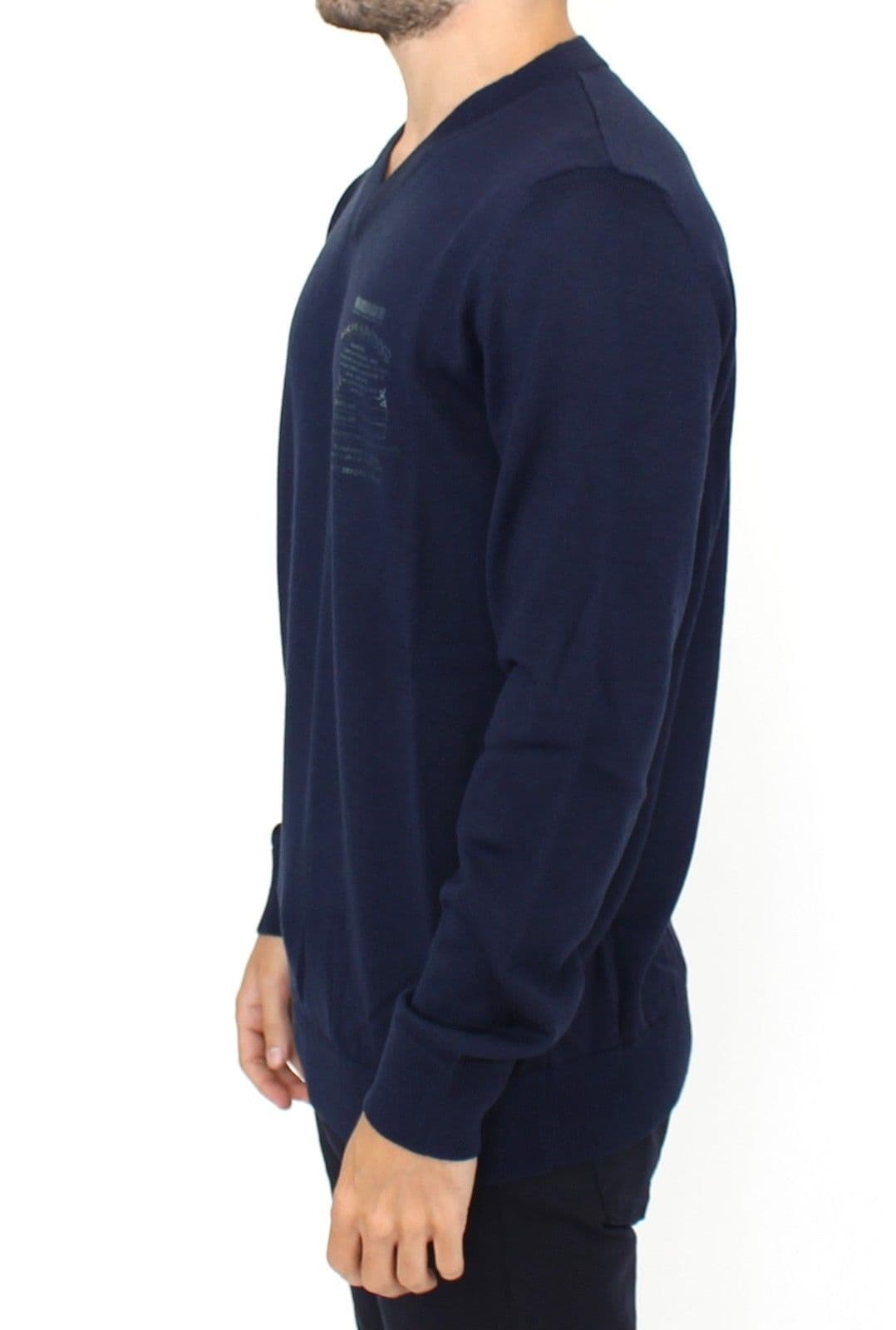 Blue Wool Blend V-neck Pullover Sweater - 2