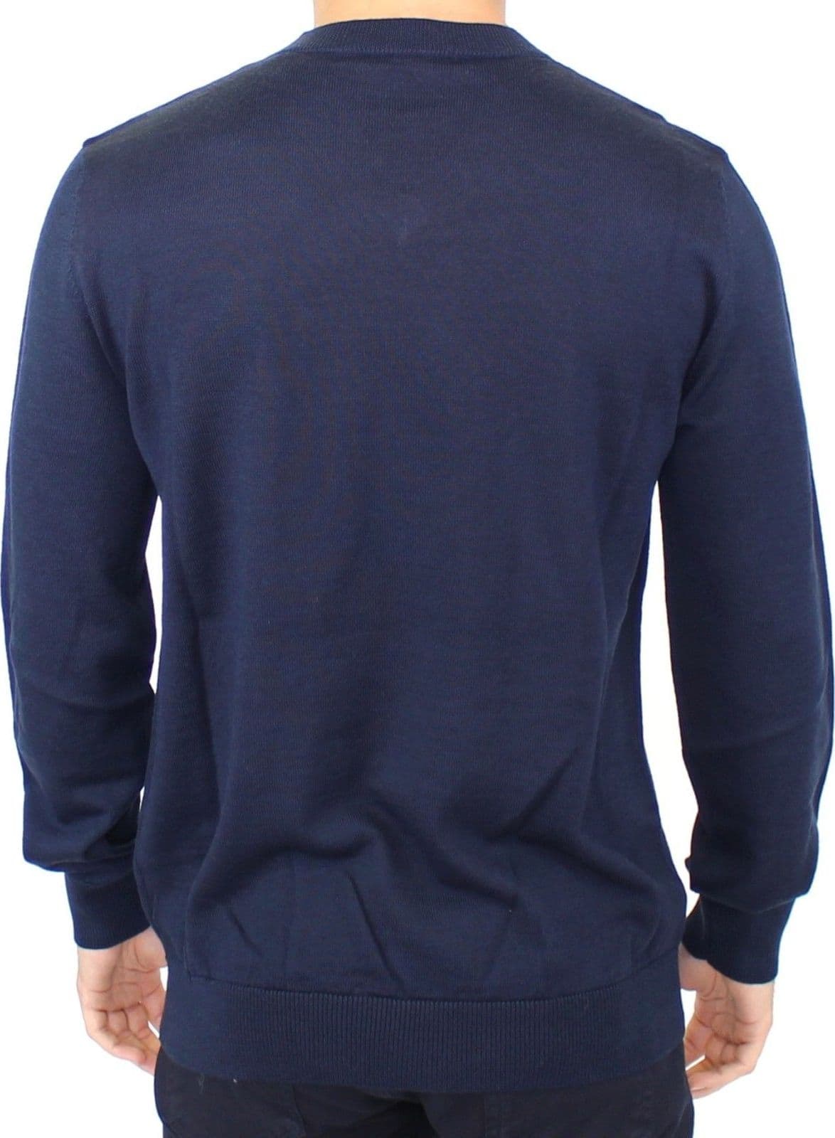 Blue Wool Blend V-neck Pullover Sweater - 3