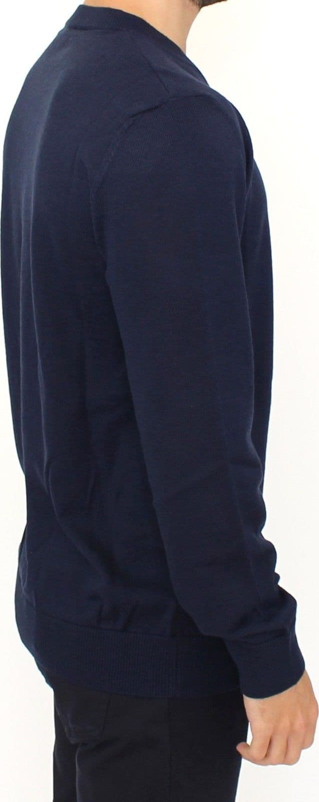 Blue Wool Blend V-neck Pullover Sweater - 4