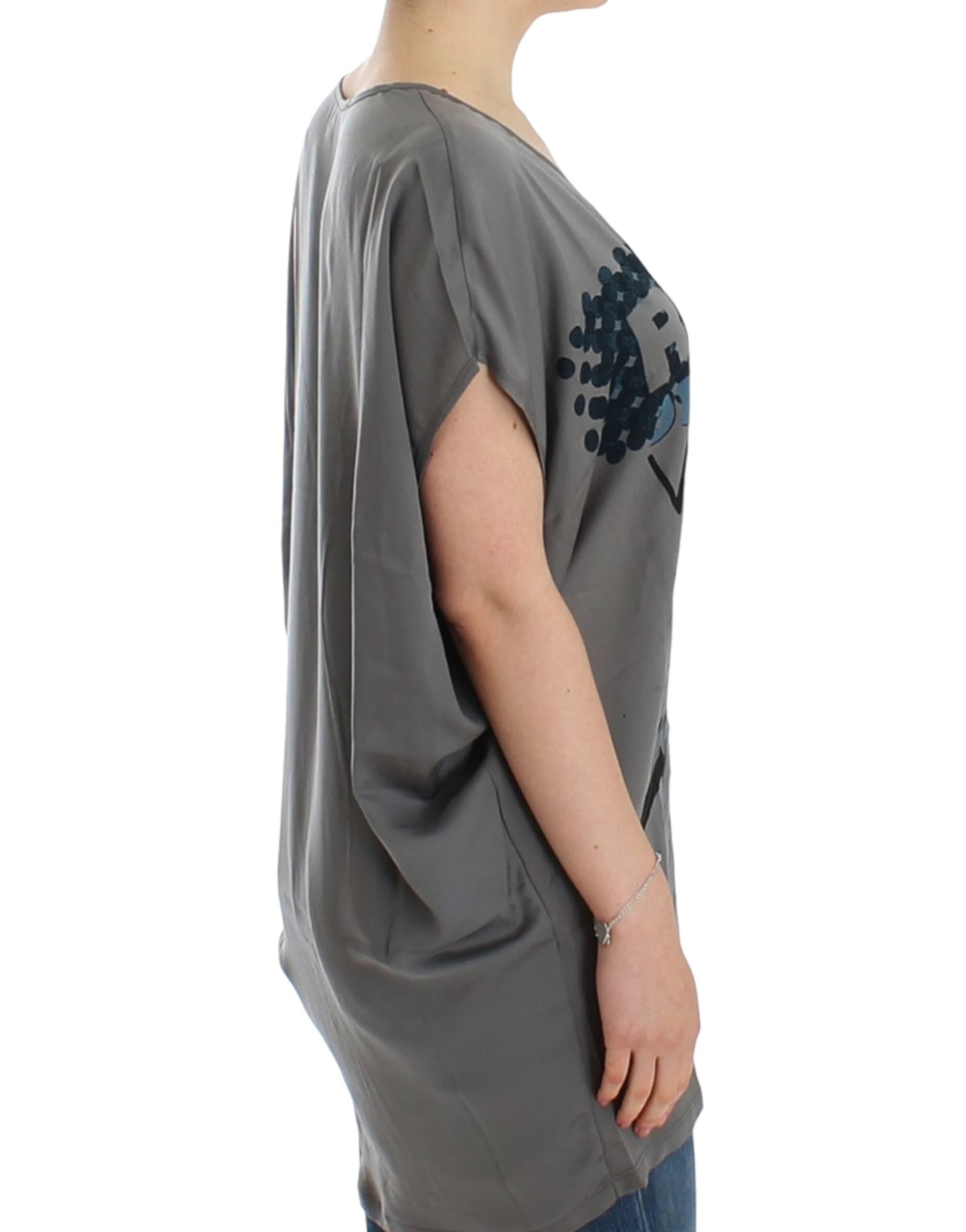 Gray V-neck long t-shirt - 4