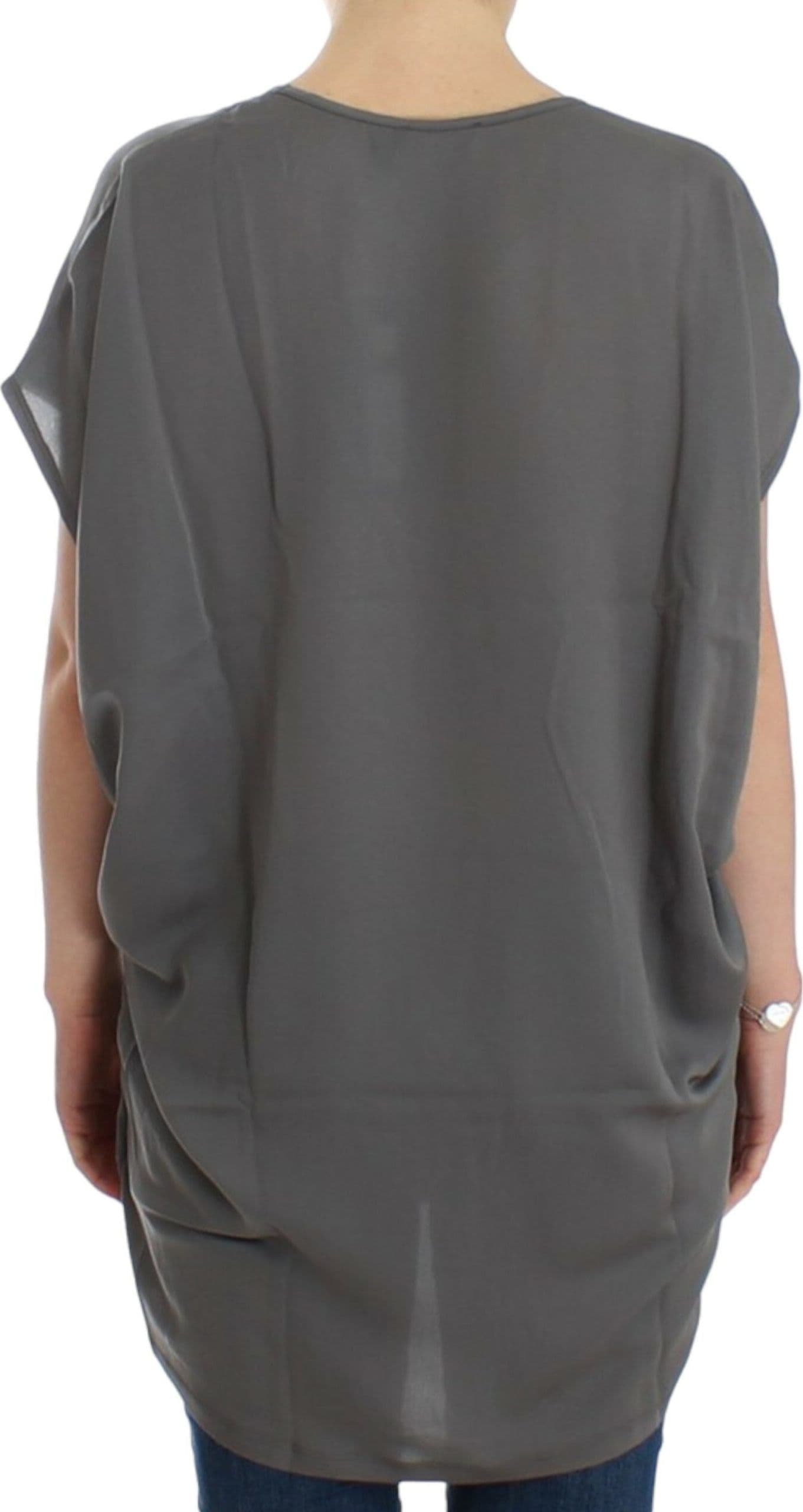Gray V-neck long t-shirt - 5