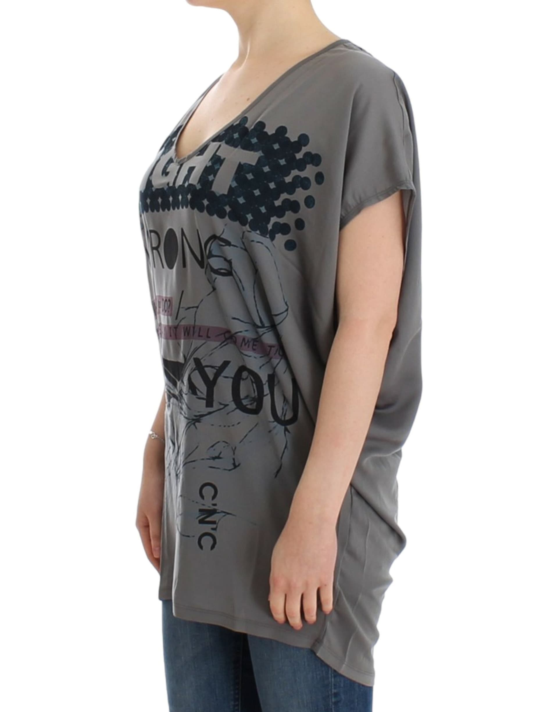 Gray V-neck long t-shirt - 6