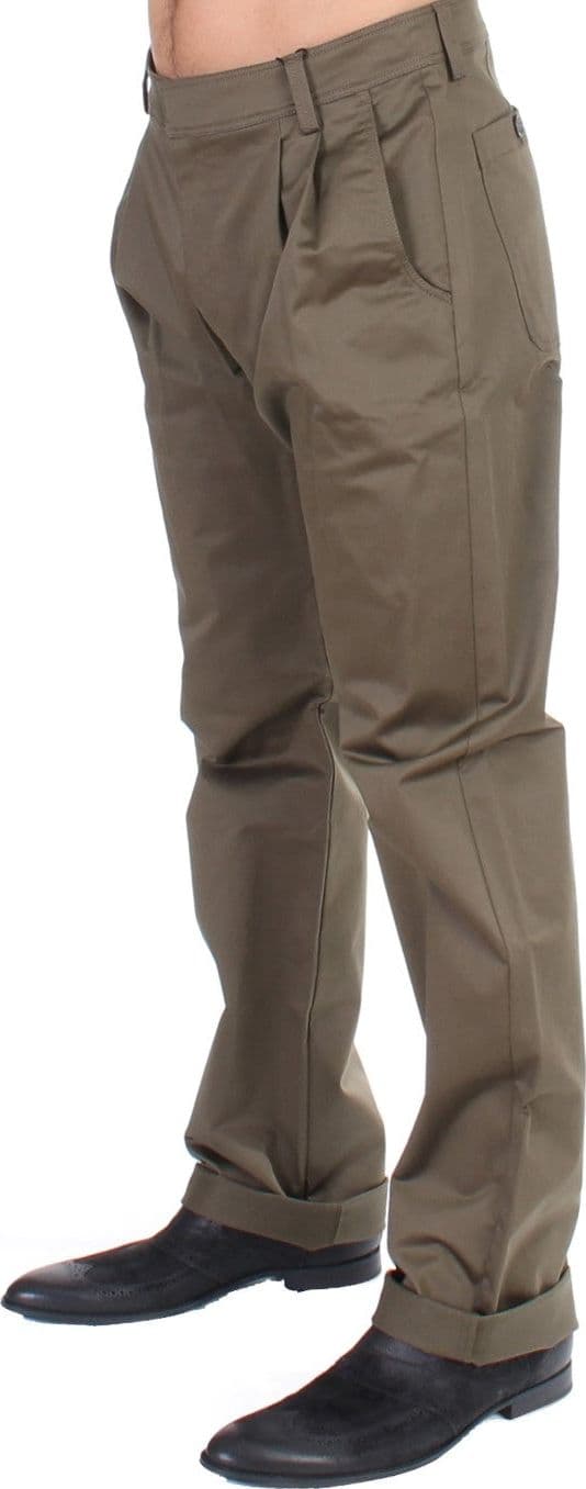 Green Cotton Stretch Comfort Fit Pants - 2