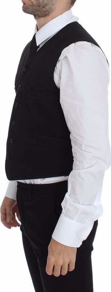 Black Flax Cotton Dress Vest Blazer - 3