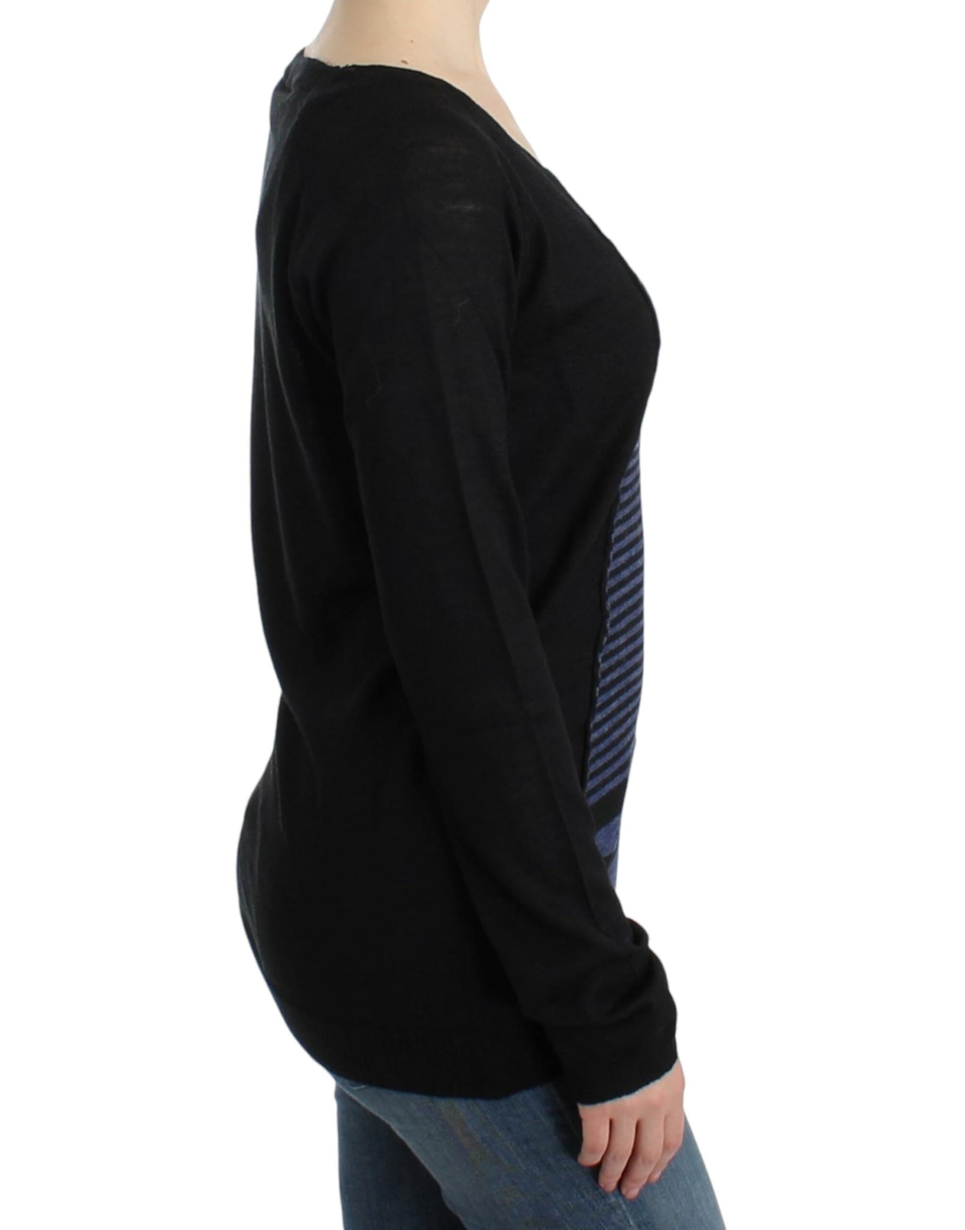 Black striped V-neck sweater - 5