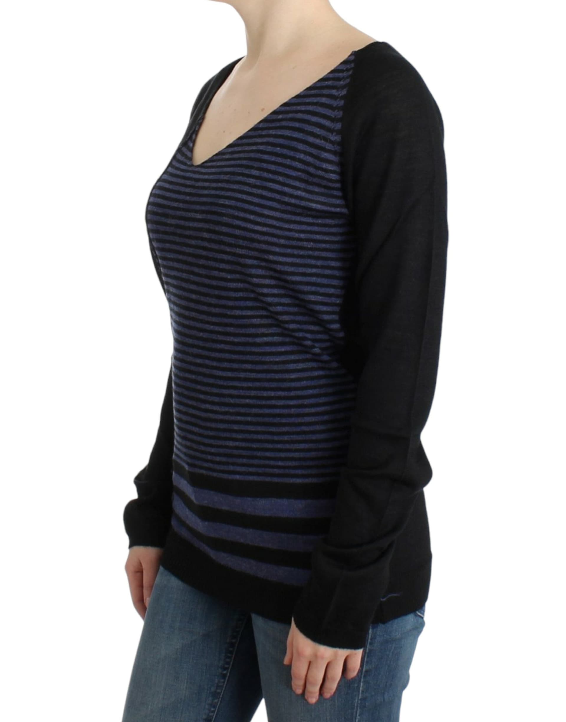 Black striped V-neck sweater - 7