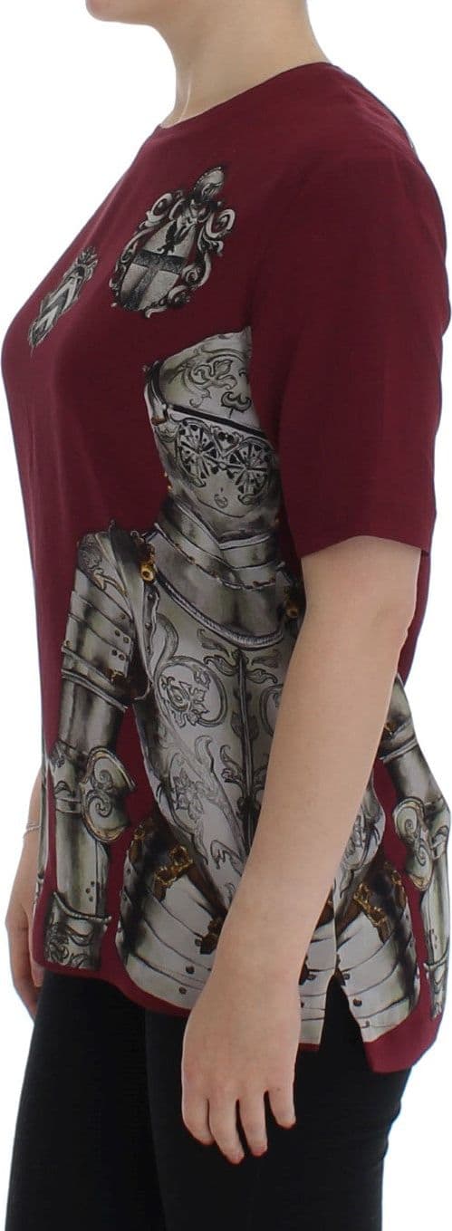Red Knight Print Silk Blouse T-shirt - 2