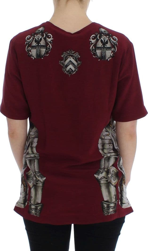 Red Knight Print Silk Blouse T-shirt - 3
