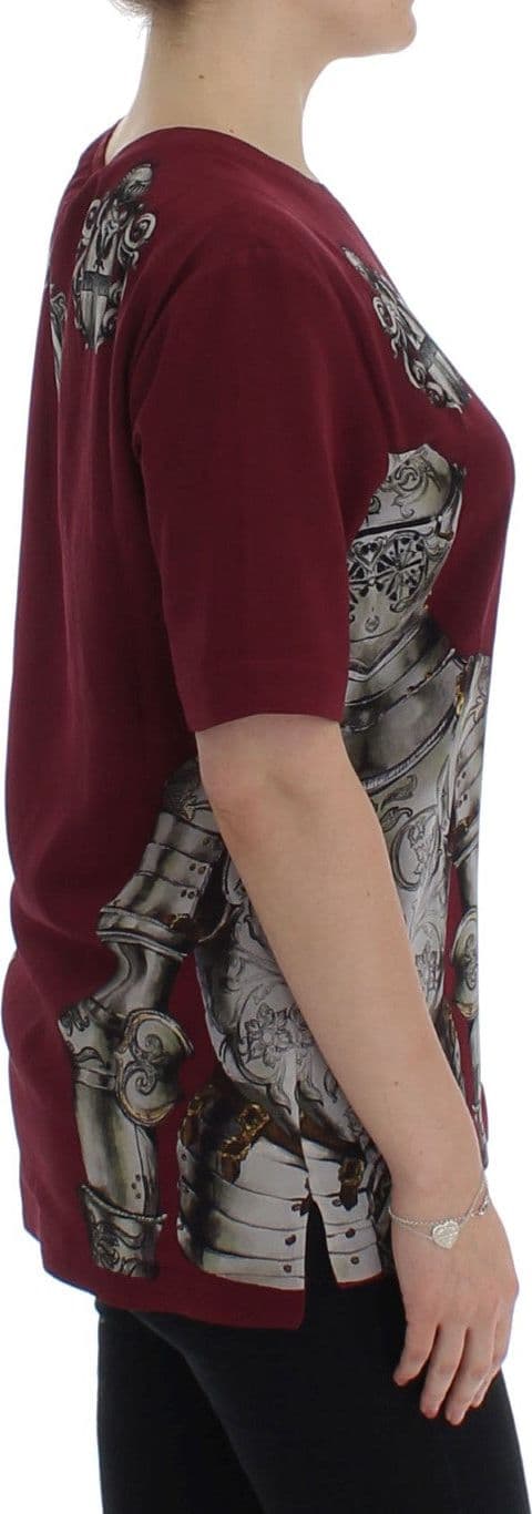 Red Knight Print Silk Blouse T-shirt - 4