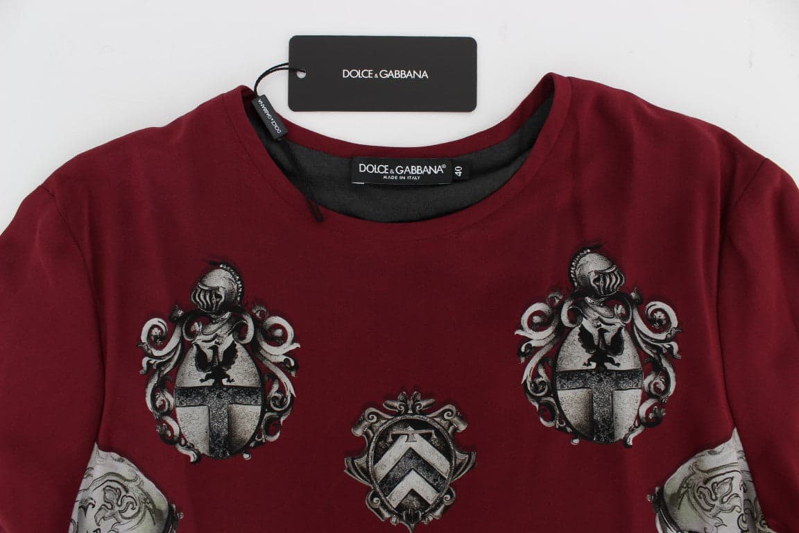 Red Knight Print Silk Blouse T-shirt - 6