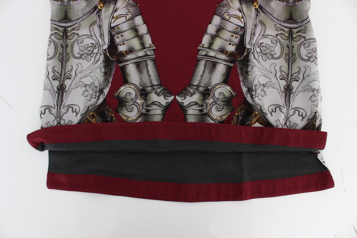 Red Knight Print Silk Blouse T-shirt - 7