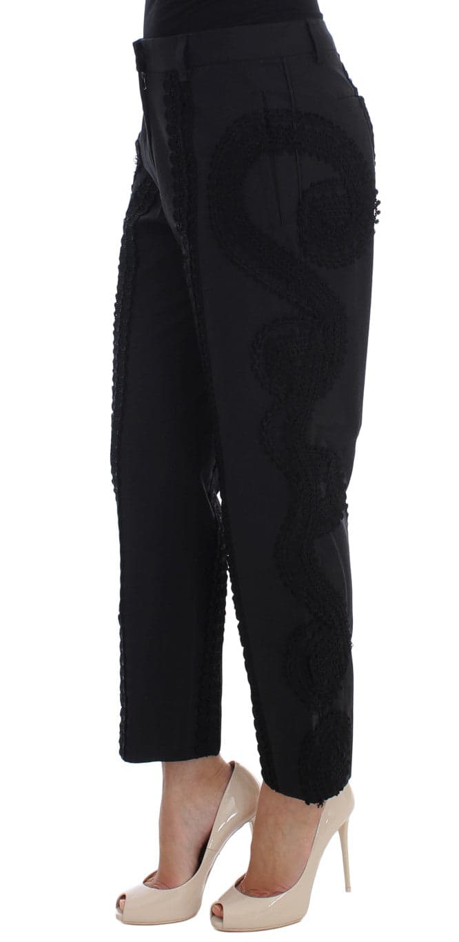 Black Cotton Stretch Torero Capris Pants - 2