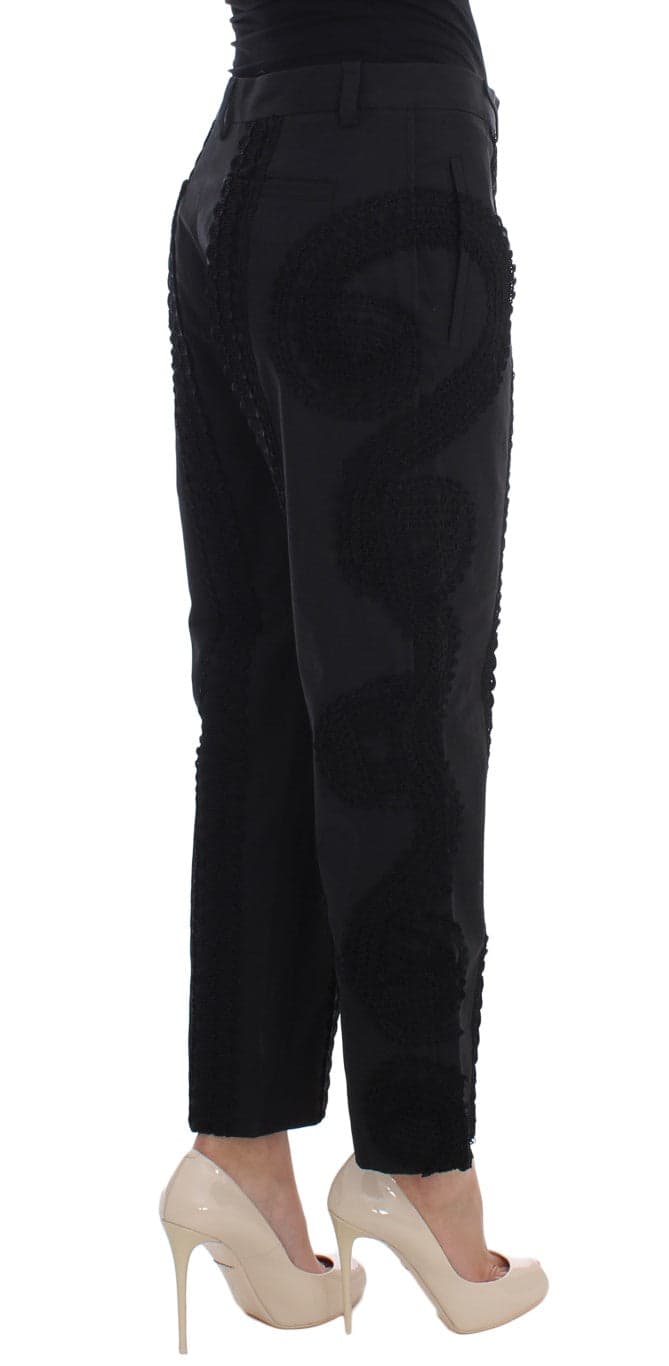 Black Cotton Stretch Torero Capris Pants - 4