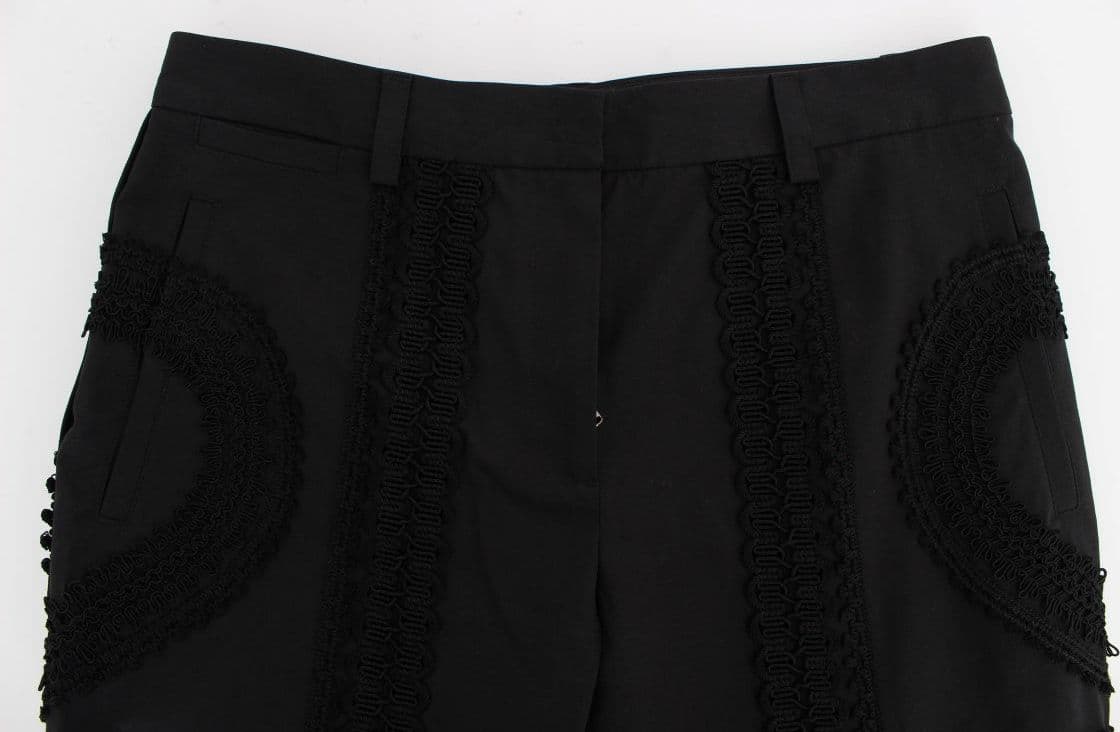 Black Cotton Stretch Torero Capris Pants - 5