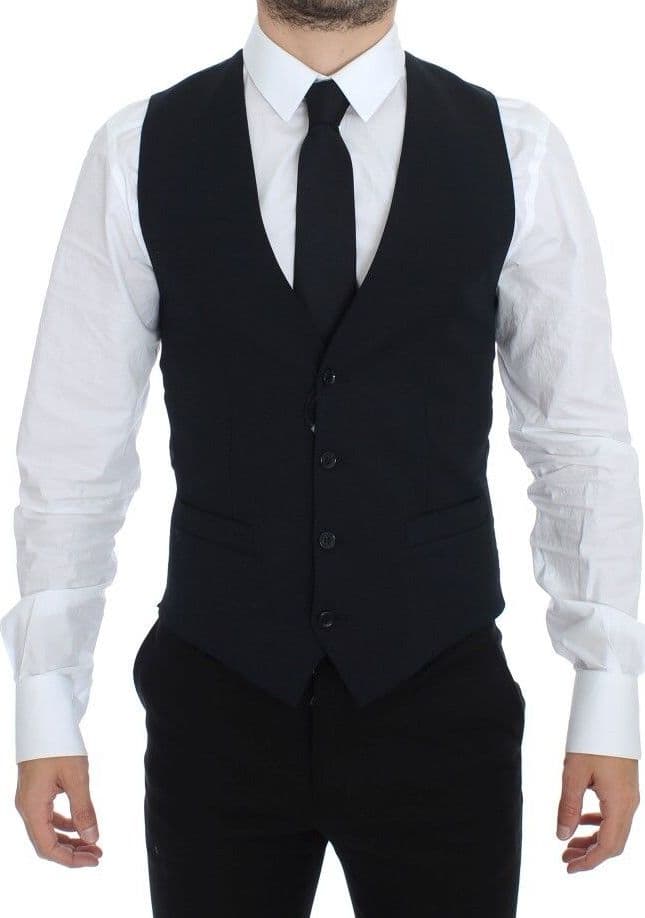 Blue Wool Formal Dress Vest Gilet - 5