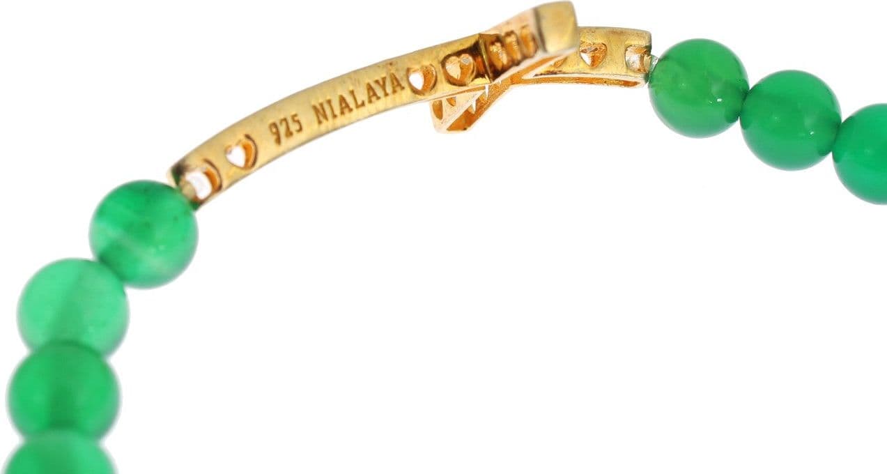 Jade Stone Gold CZ Cross 925 Silver Bracelet - 4