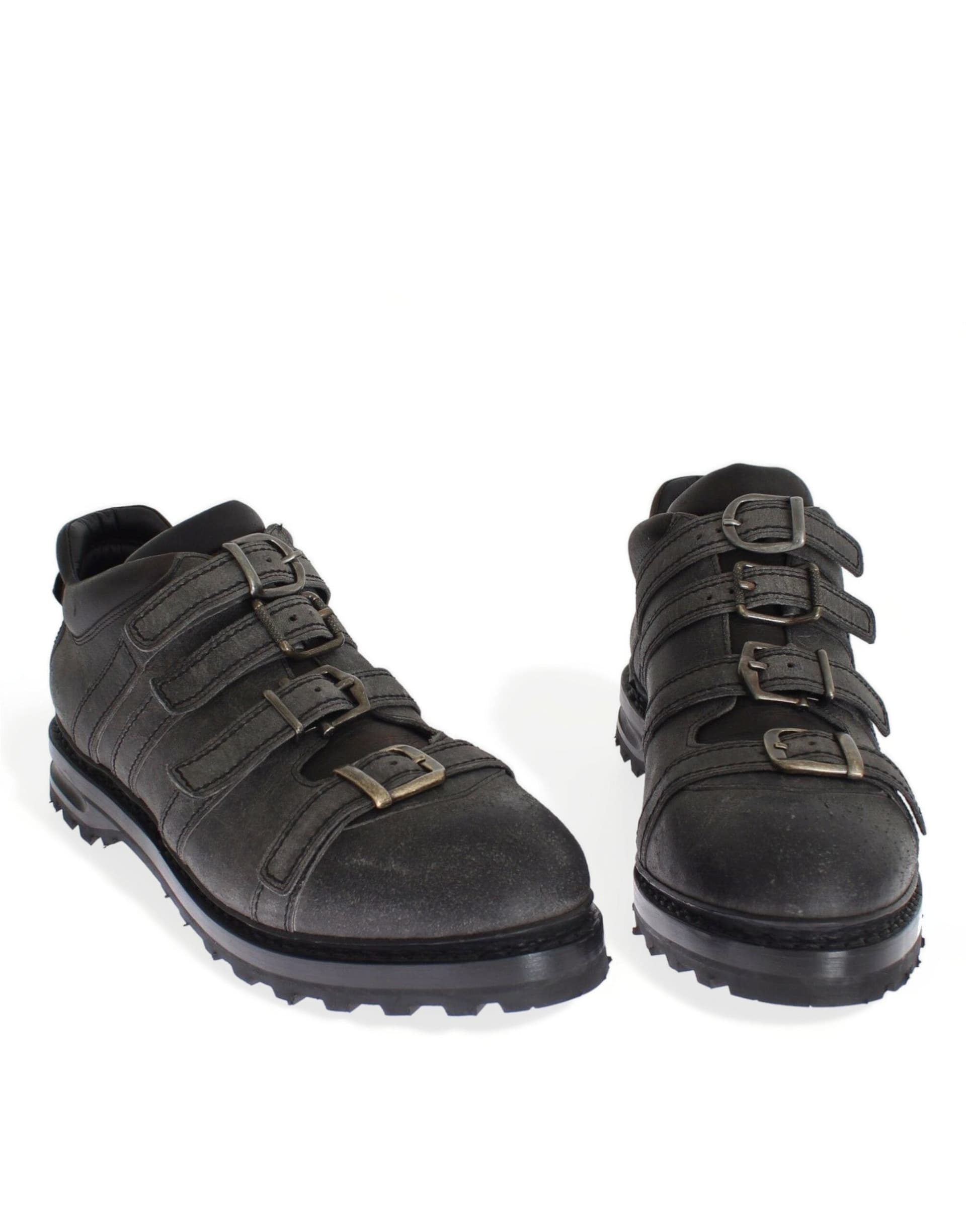 Gray Leather Ankle Strap Shoes Boots - 2