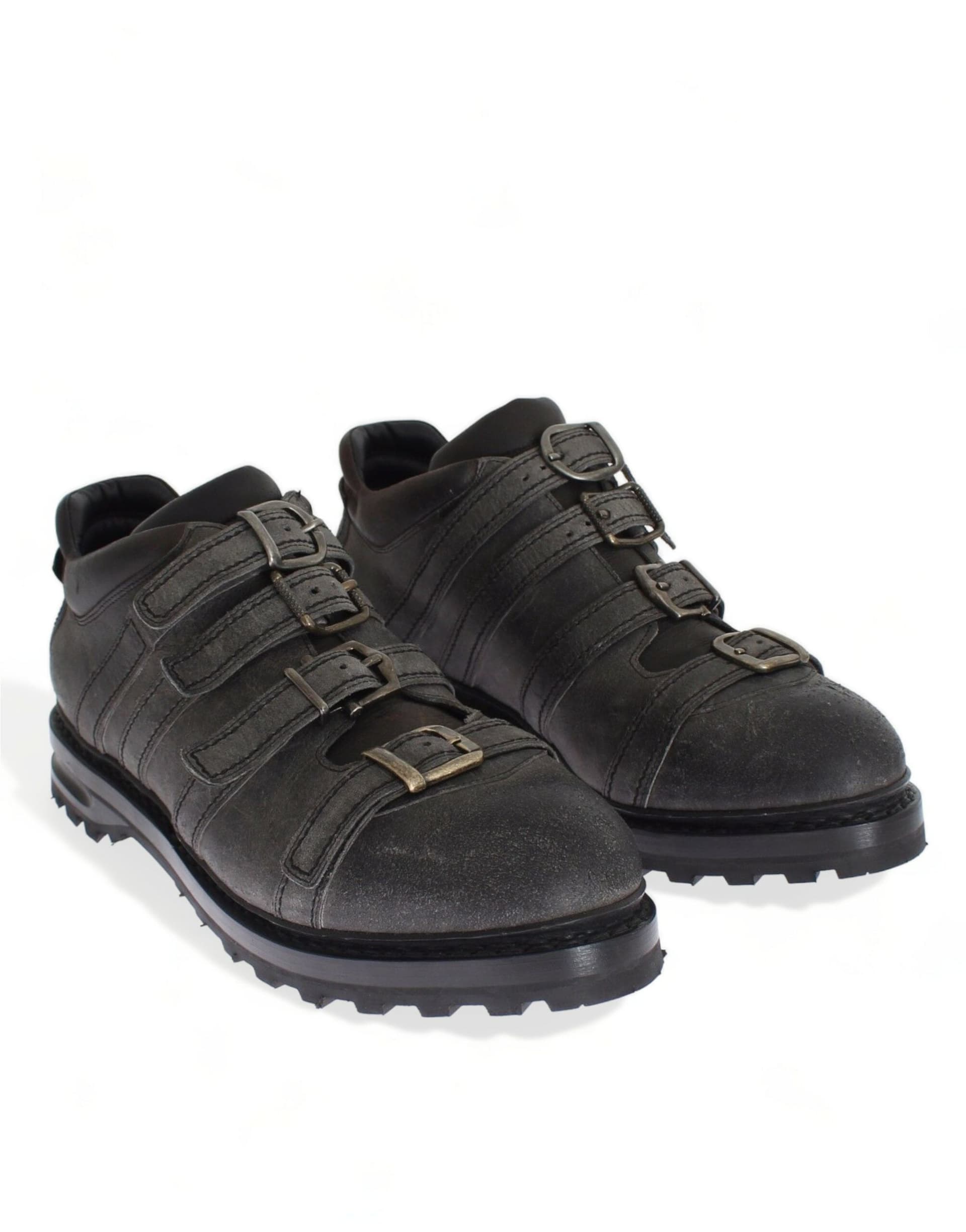Gray Leather Ankle Strap Shoes Boots - 3