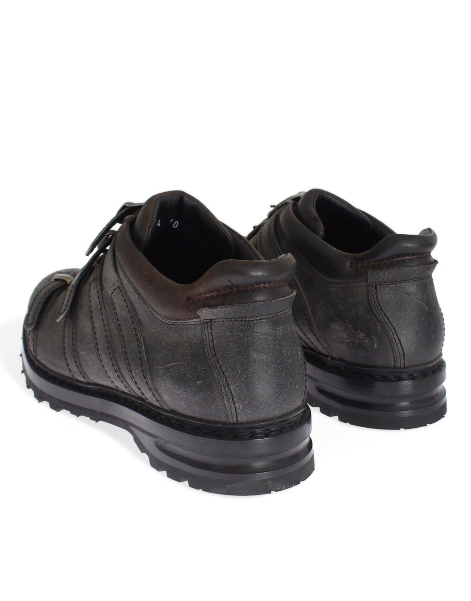 Gray Leather Ankle Strap Shoes Boots - 4