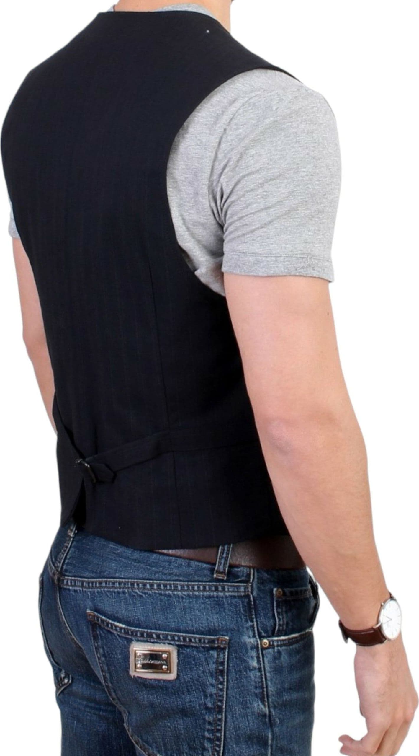 Black striped cotton casual vest - 5