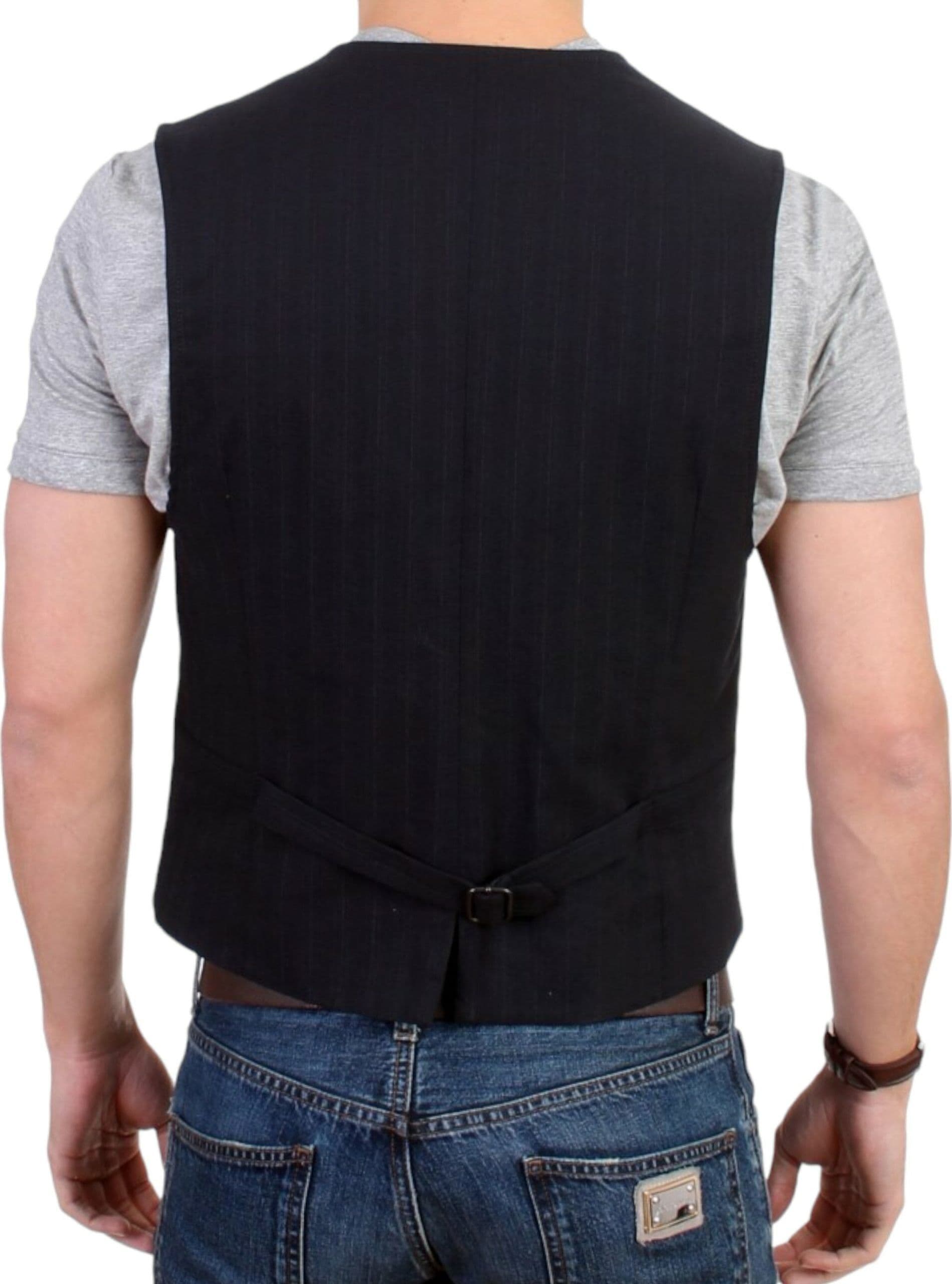 Black striped cotton casual vest - 6