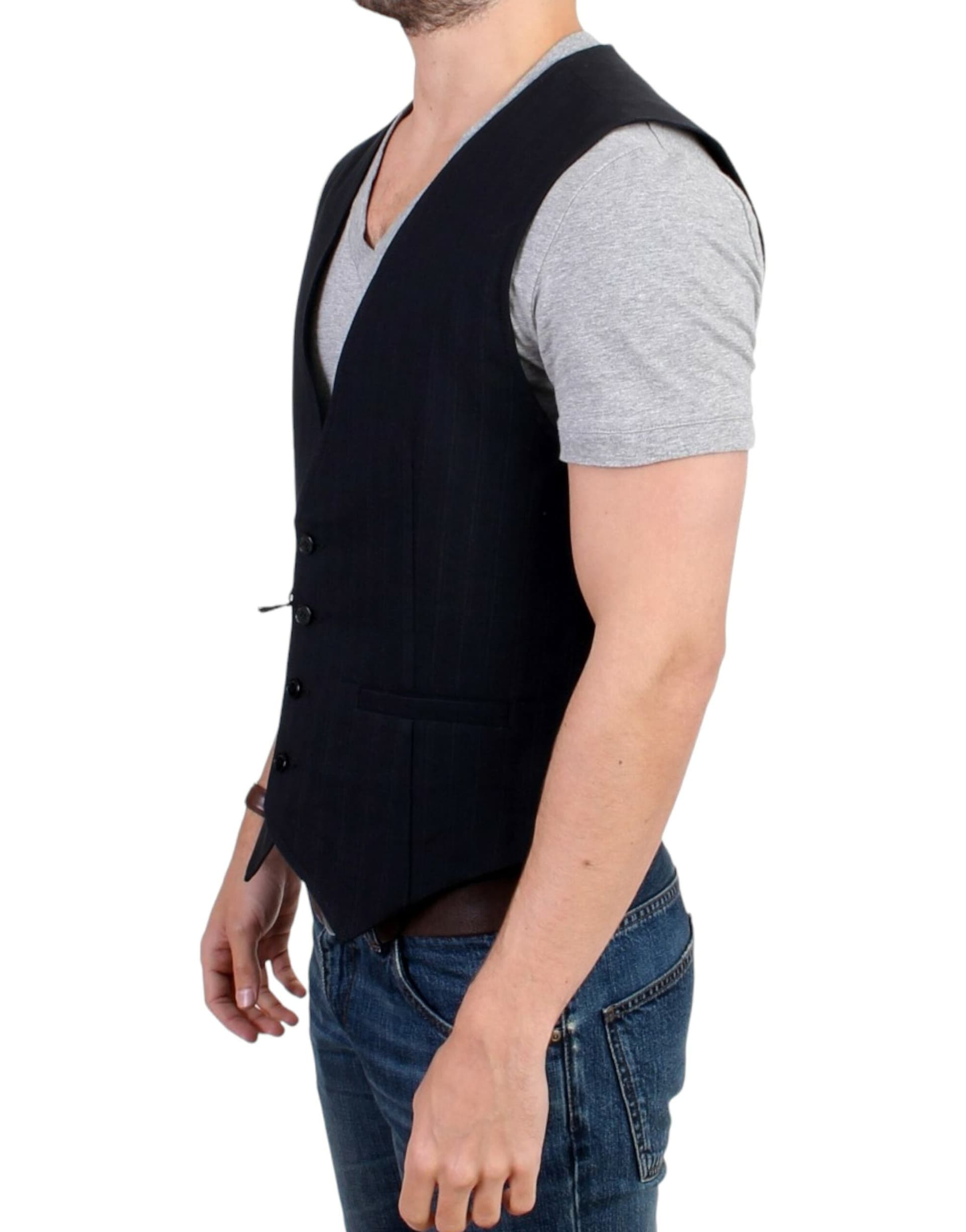 Black striped cotton casual vest - 7