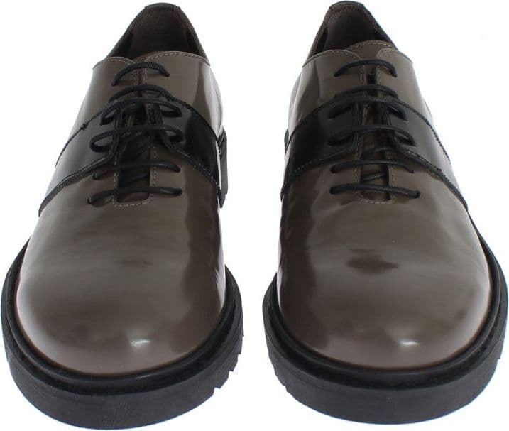 Gray Brown Leather Laceups Shoes