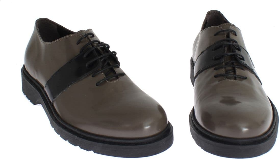 Gray Brown Leather Laceups Shoes - 2