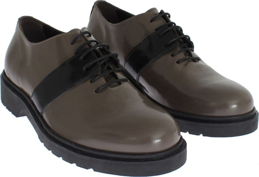 Gray Brown Leather Laceups Shoes - 3