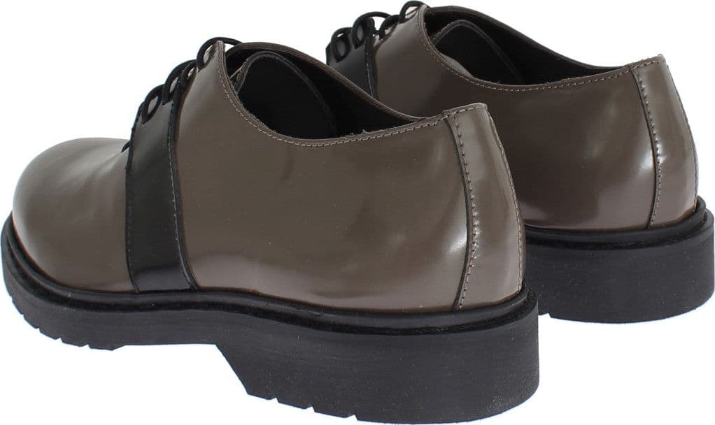 Gray Brown Leather Laceups Shoes - 4