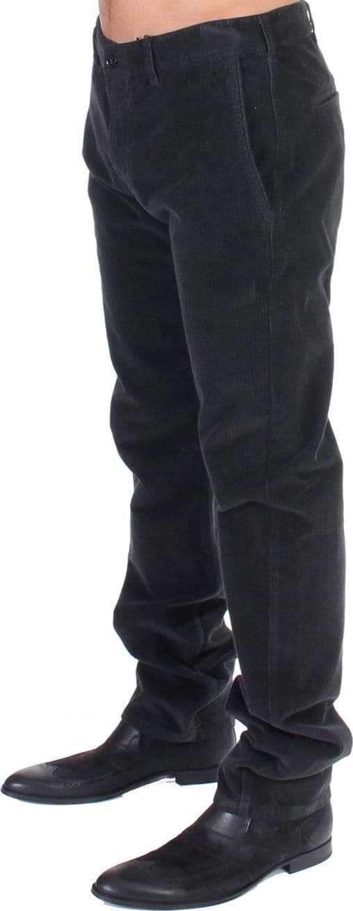 Black Corduroy Cotton Straight Fit Pants - 2
