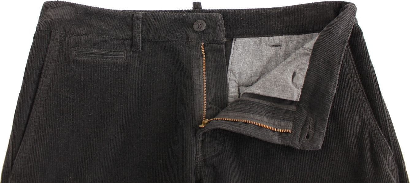 Black Corduroy Cotton Straight Fit Pants - 5