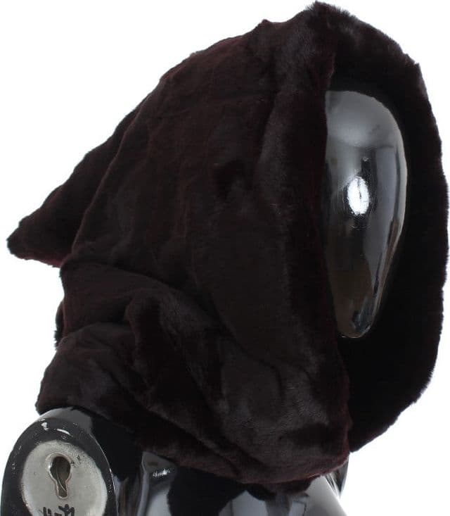 Purple Weasel Fur Crochet Hood Scarf Hat - 3