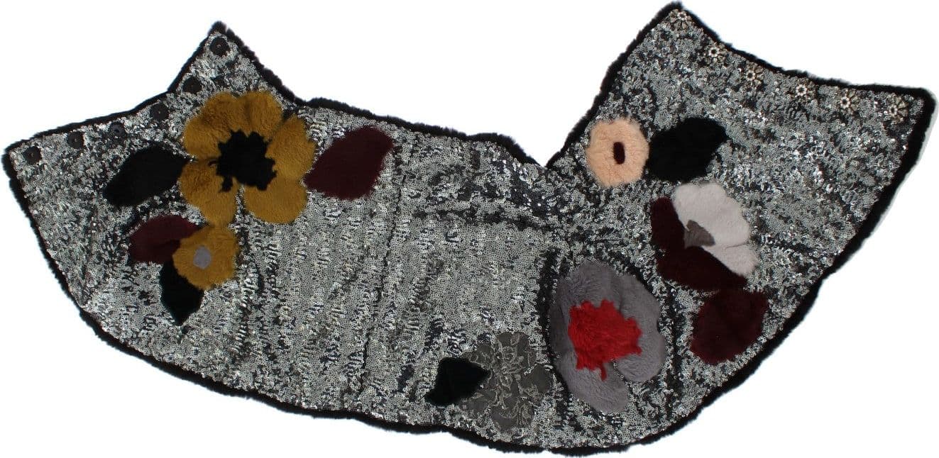 Silver Sequined Floral Weasel Fur Shoulder Scarf Wrap - 7