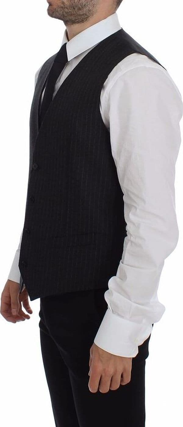 Gray Striped Wool Logo Vest Gilet Vests - 2