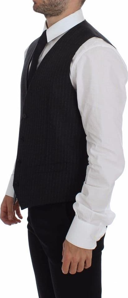Gray Striped Wool Logo Vest Gilet Vests - 2