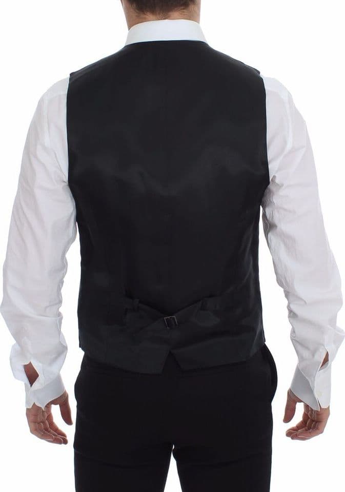 Gray Striped Wool Logo Vest Gilet Vests - 3