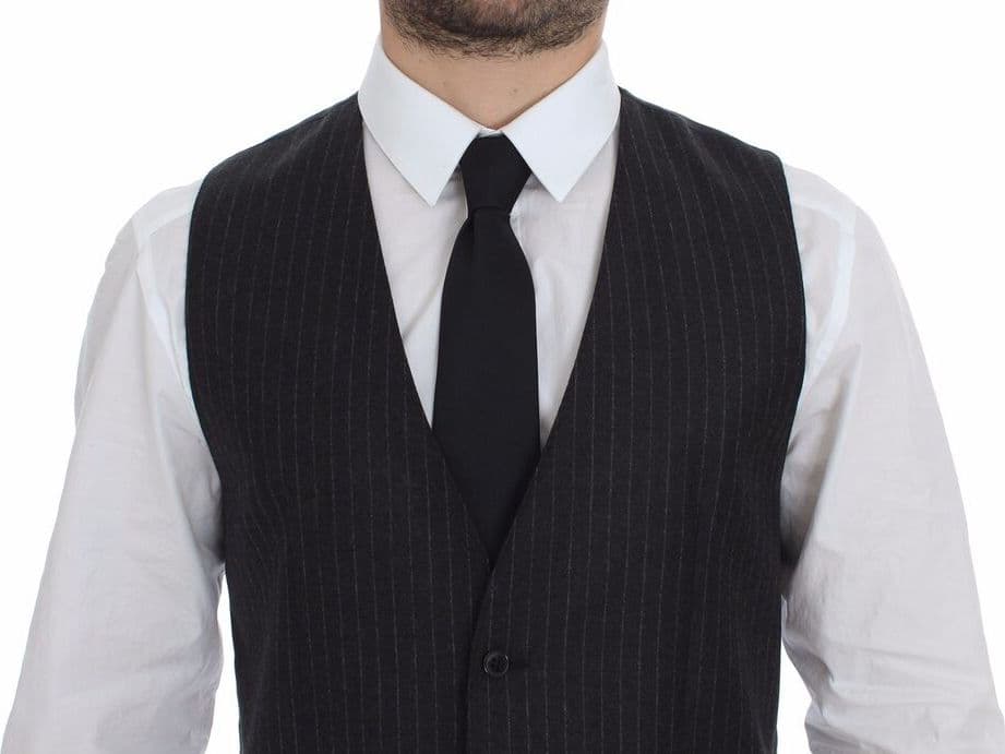 Gray Striped Wool Logo Vest Gilet Vests - 4