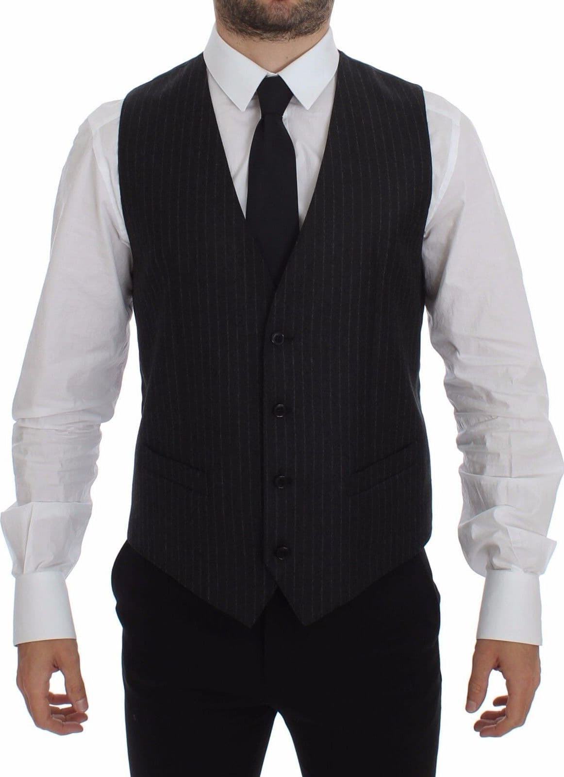 Gray Striped Wool Logo Vest Gilet Vests - 6