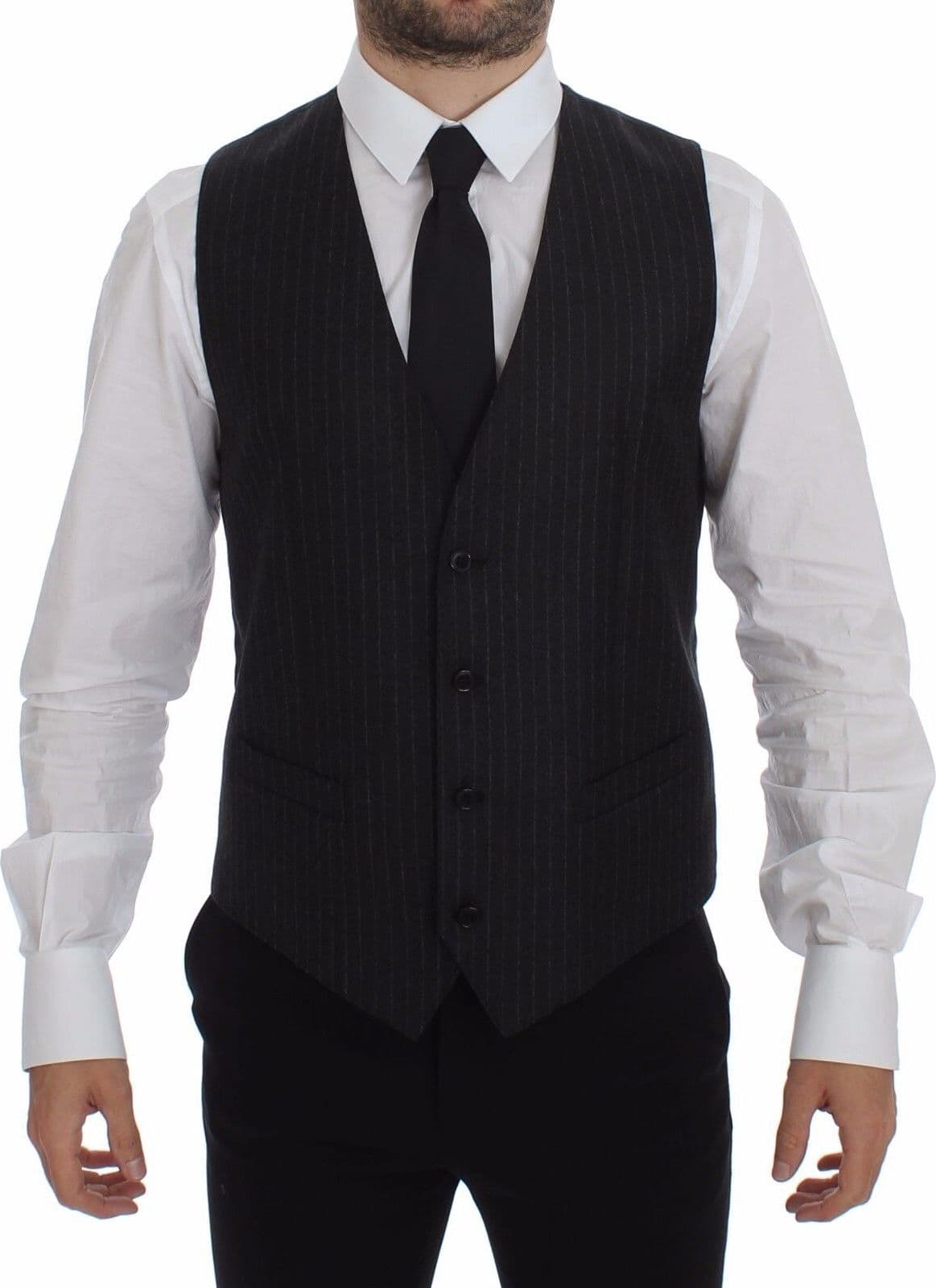 Gray Striped Wool Logo Vest Gilet Vests - 6